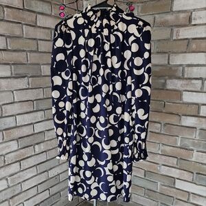 Navy and Cream Patterned Dress
